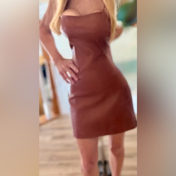 Bardot Brown Faux-Leather Mini Dress